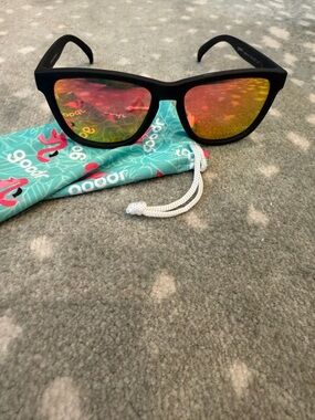 Goodr Black Sunglasses with pink/yellow Mirrored Lenses